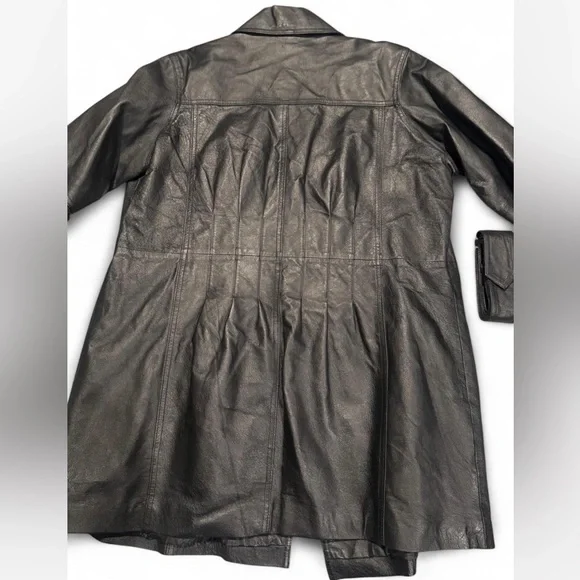 Venezia Black Trench Coat Double-Breasted Wide Lapels - Picture 5 of 6